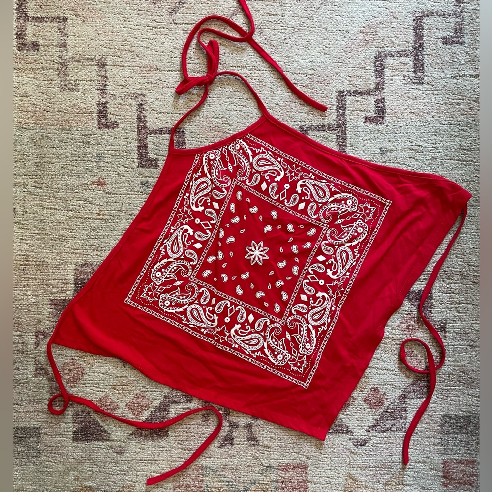 Fashion Magazine Vintage Y2K Red Bandana Tie Halter Crop Top Small/Medium